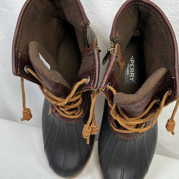 Sperry Saltwater Duck Boots 8M Brown Waterproof Rubber Boots Lace up & Zipper  O - Picture 8 of 12